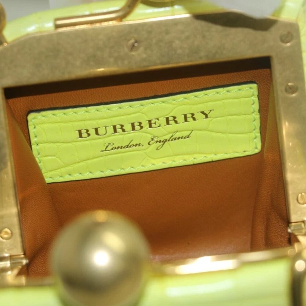 Burberry Mini Frame Neon Yellow Alligator Skin Leather Cross Body Bag - Picture 5 of 11